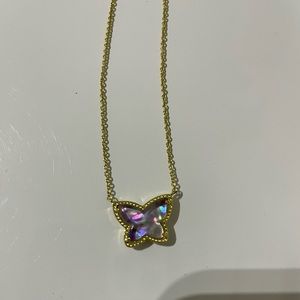 Purple iridescent butterfly gold plated necklace